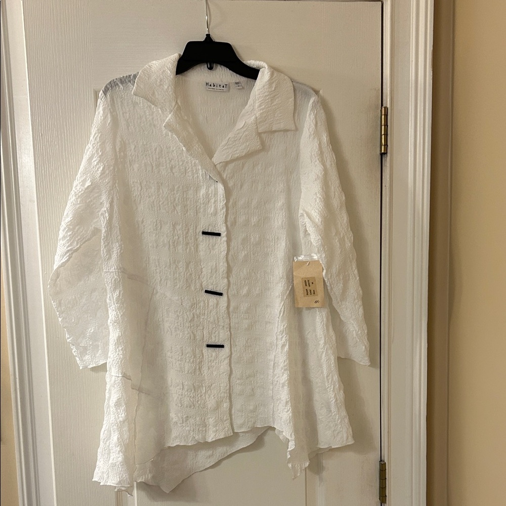 Habitat White Textured Button-Front Long Sleeve Top